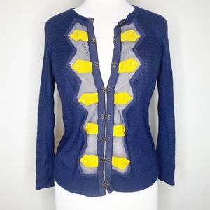 LAMB Gwen Stefani Cashmere Blend Band Cardigan Navy Small